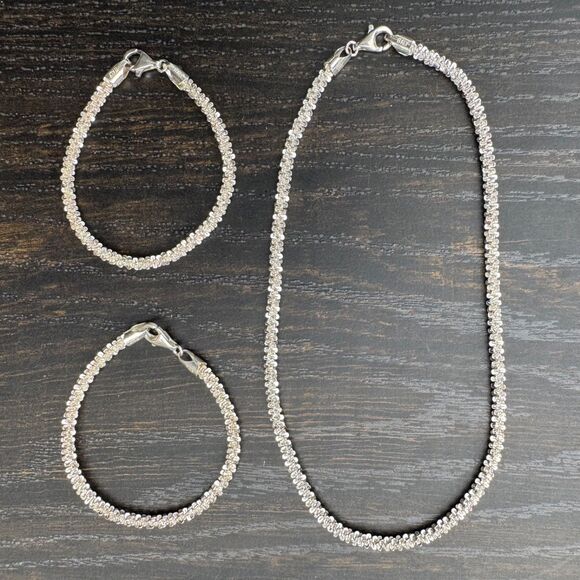 MILOR Sterling Silver Diamond Cut Margarita Chain 15" Necklace & 7" Bracelets - Picture 2 of 16